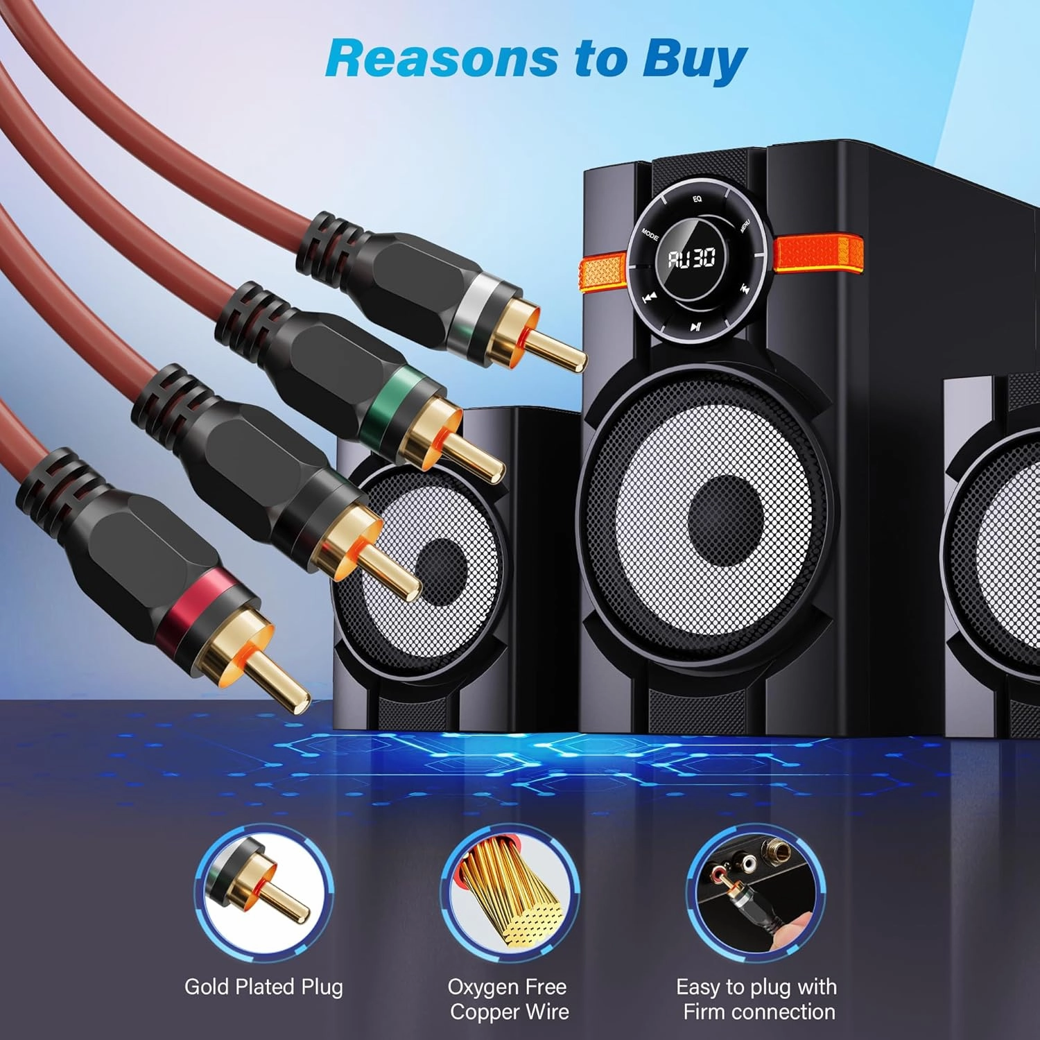 Adoreen 4-Chanel RCA Audio Cable 15 Ft, Oxygen Free Copper Male to Male Twisted Pair RCA Interconnect Cable with Noise Reduction, Gold-Plated Series Car Stereo Power Sports & Marine Connector Cable