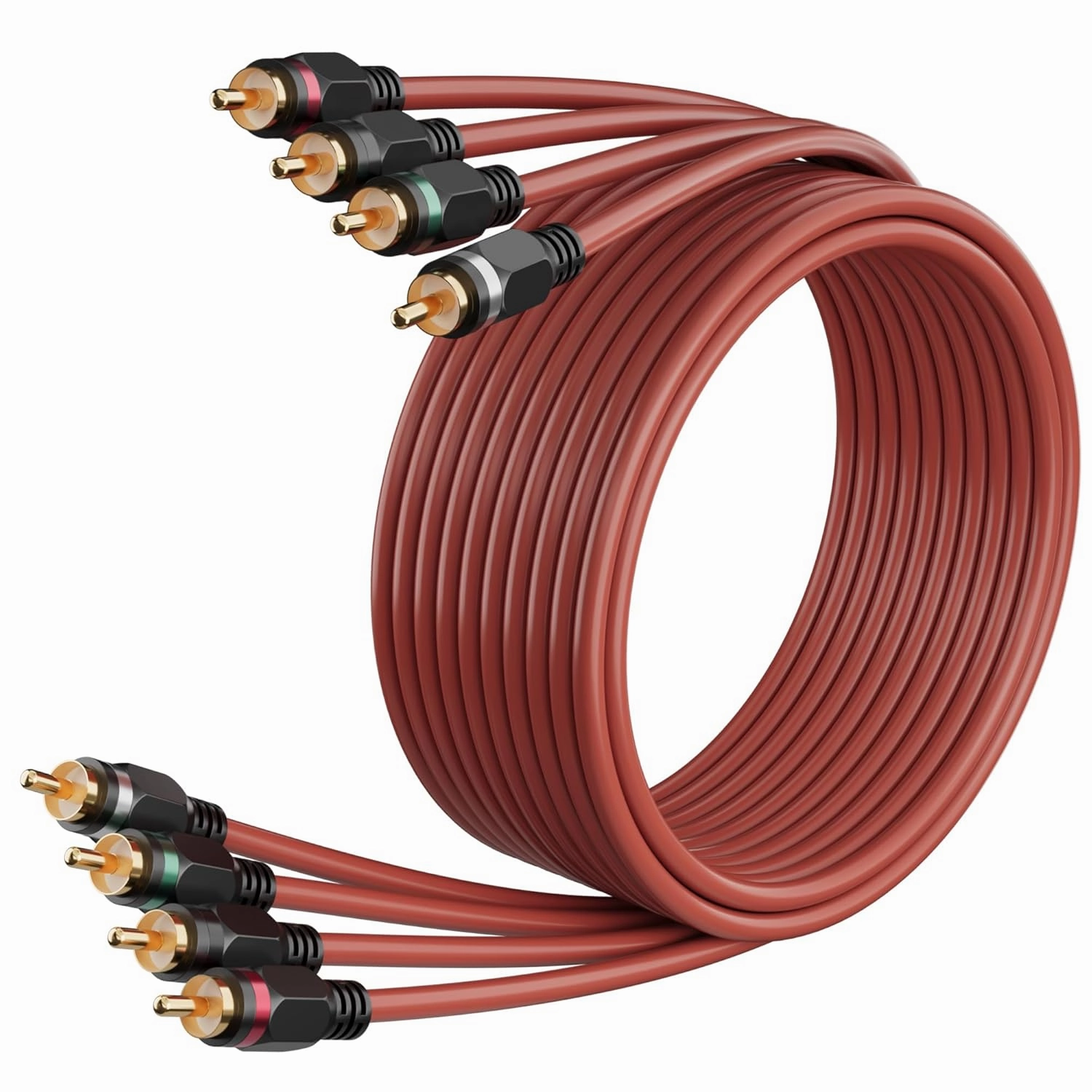 Adoreen 4-Chanel RCA Audio Cable 15 Ft, Oxygen Free Copper Male to Male Twisted Pair RCA Interconnect Cable with Noise Reduction, Gold-Plated Series Car Stereo Power Sports & Marine Connector Cable