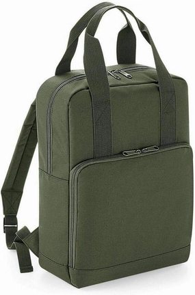 Adults Travel Use Shoulder Strap Twin Handle Bag Rucksack Icon Roll Top Backpack Olive Green One Size