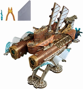 Aetheria 3D Wooden Puzzle for Adults, Handicraft Spaceship Model Kits - Steampunk Mechanical Wooden Puzzle Craft Kits for Adults to Build- (25 x 18 x 21cm)