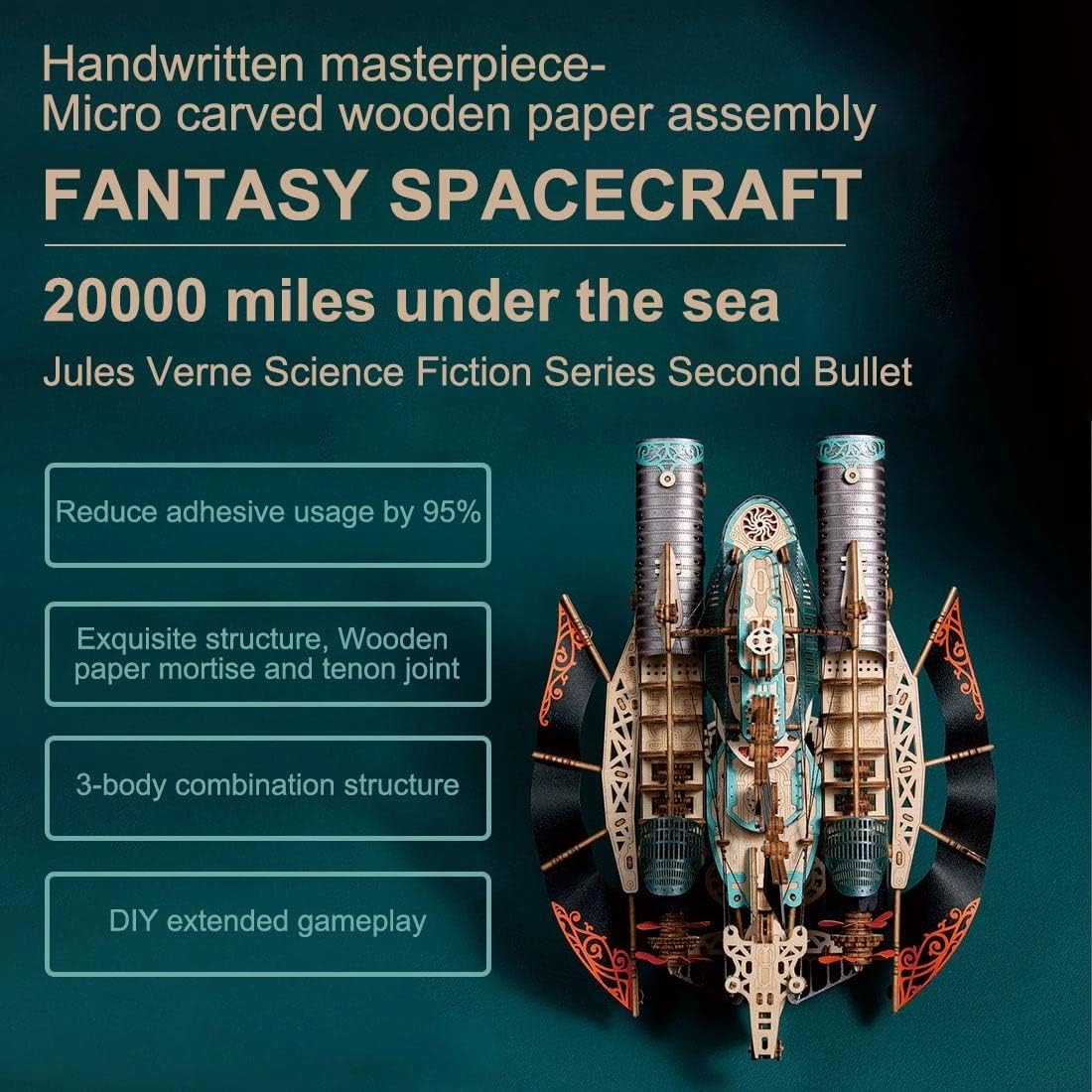 Aetheria 3D Wooden Puzzle for Adults, Handicraft Spaceship Model Kits - Steampunk Mechanical Wooden Puzzle Craft Kits for Adults to Build- (25 x 18 x 21cm)