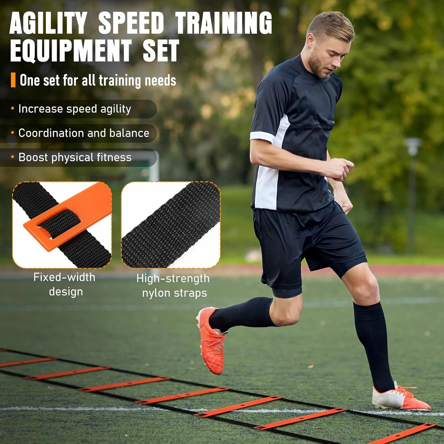 Agility Ladder Speed Training Equipment Set-20ft Agility Ladder,12 Soccer Cones,4 Hurdles, Jump Rope, Running Parachute, Basketball Football Soccer Training Equipment for Kids, Youth, Adults