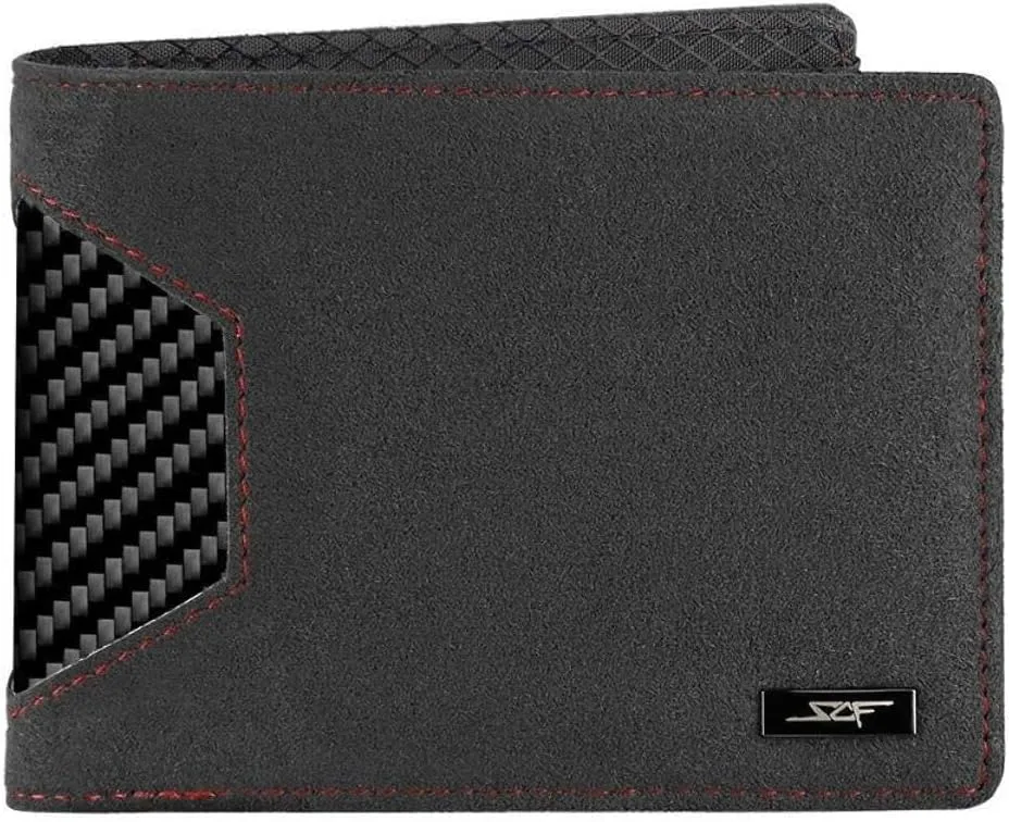 Alcantara & Real Carbon Fiber Bi-Fold Wallet (Red Stitching)