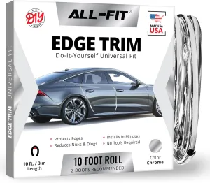All-Fit Automotive Car Door Edge Protector – Universal DIY Edge Trim to Prevent Scratches & Dings – Flexible Adhesive Molding Trim for Cars, Trucks & SUVs (10 Ft - Chrome)