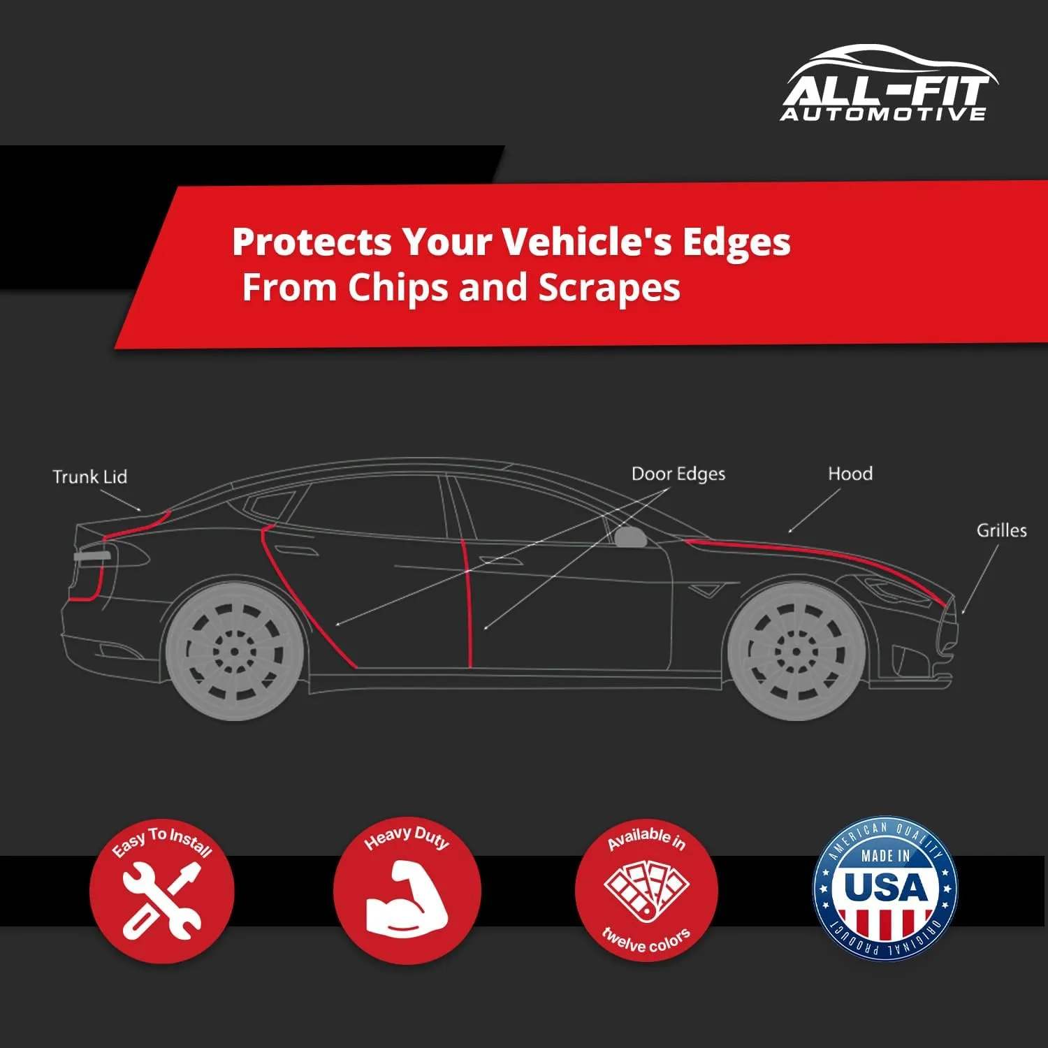 All-Fit Automotive Car Door Edge Protector – Universal DIY Edge Trim to Prevent Scratches & Dings – Flexible Adhesive Molding Trim for Cars, Trucks & SUVs (10 Ft - Chrome)
