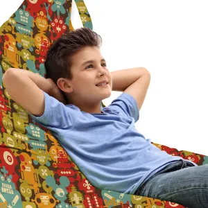 Ambesonne Cartoon Lounger Chair Bag, Colorful Robot Monsters Sci Fi Style Retro Game Cyborg Fantasy Alien Pattern, High Capacity Storage with Handle Container, Lounger Size, Multicolor