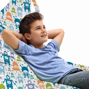 Ambesonne Robot Lounger Chair Bag, Colorful Interpretation of Futuristic Technological Machines and Polka Dots Print, High Capacity Storage with Handle Container, Lounger Size, Multicolor