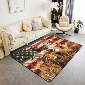 American Flag Carpet 4'11" x 3'3",Deer Hunting Area Rug for Boys Teens Kids Rustic Duck Country Cabin Jungle Indoor Floor Mat,Farmhouse Woodland Camouflage Animal Room Decor