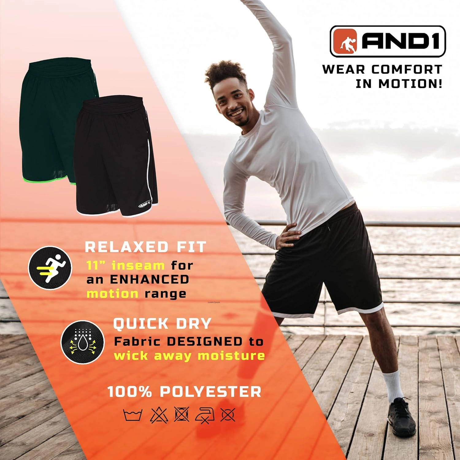 AND1 Men's Drop Needle Shorts, 2-Pack - Comfortable Athletic Performance Basketball Shorts