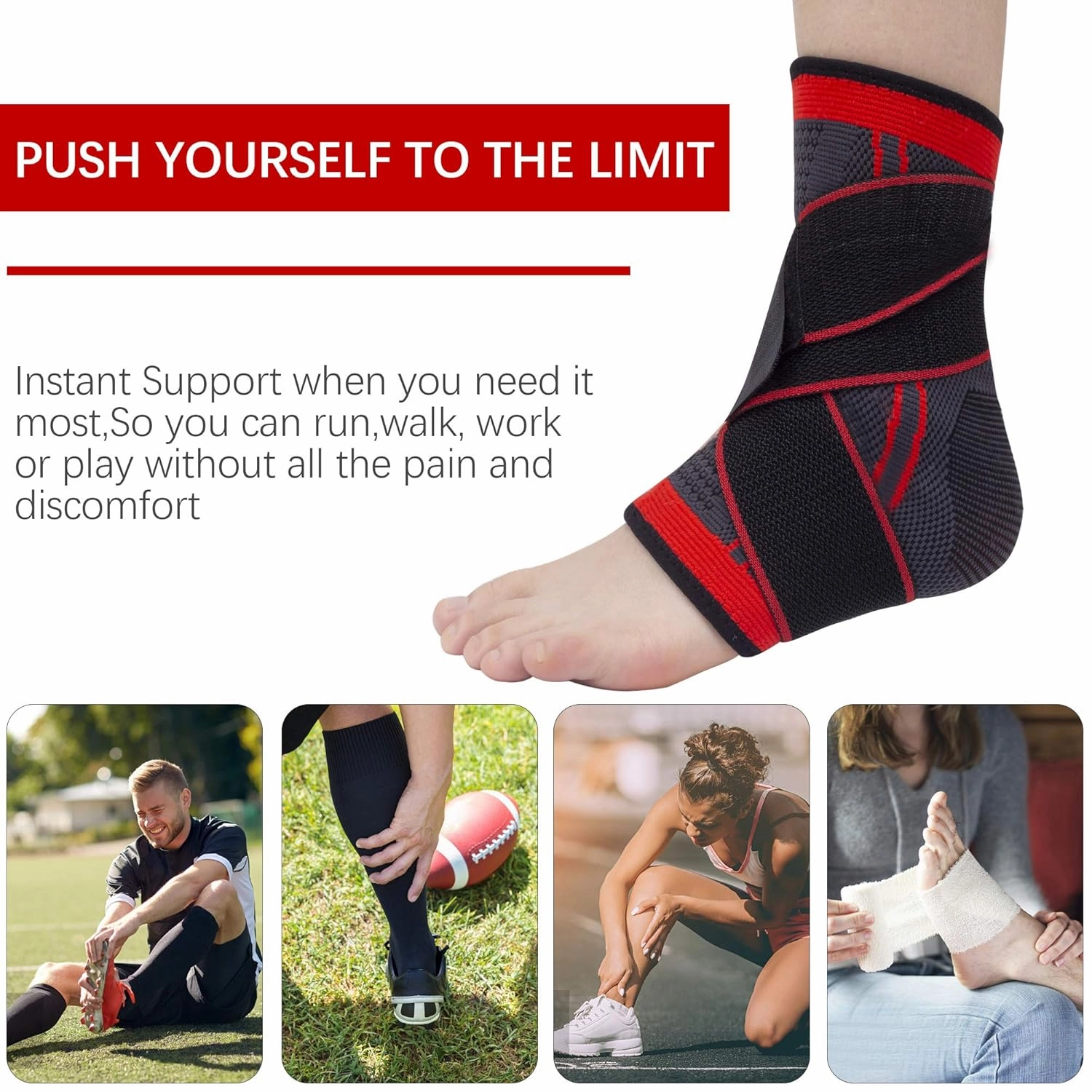 Ankle Support Set of 2 Compression Brace Support Adjustable Sleeve for Injury Recovery, Joint Pain, Arch Brace Support & Foot Stabilizer, Ankle Wrap Protect Against Ankle Sprains or Swelling