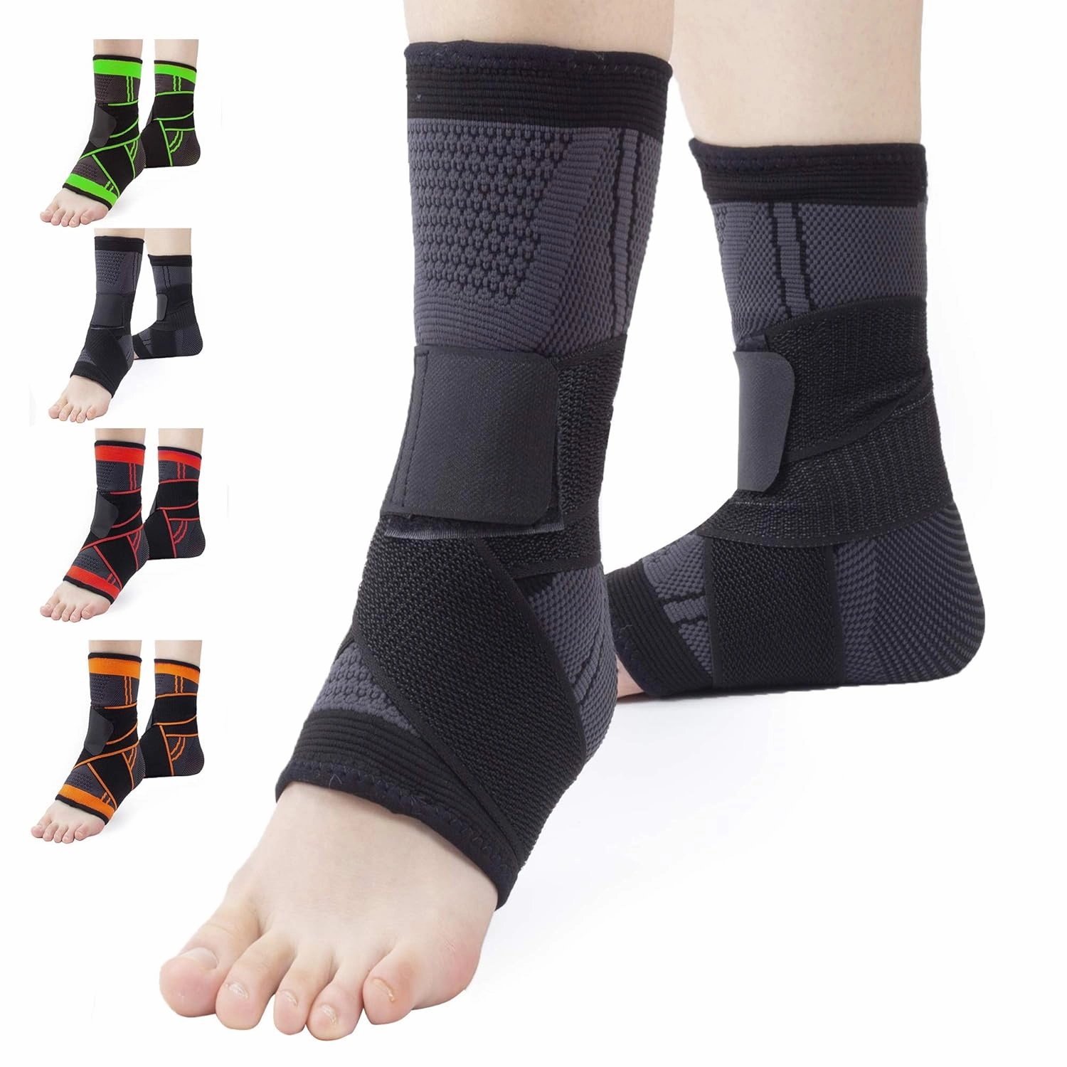 Ankle Support Set of 2 Compression Brace Support Adjustable Sleeve for Injury Recovery, Joint Pain, Arch Brace Support & Foot Stabilizer, Ankle Wrap Protect Against Ankle Sprains or Swelling