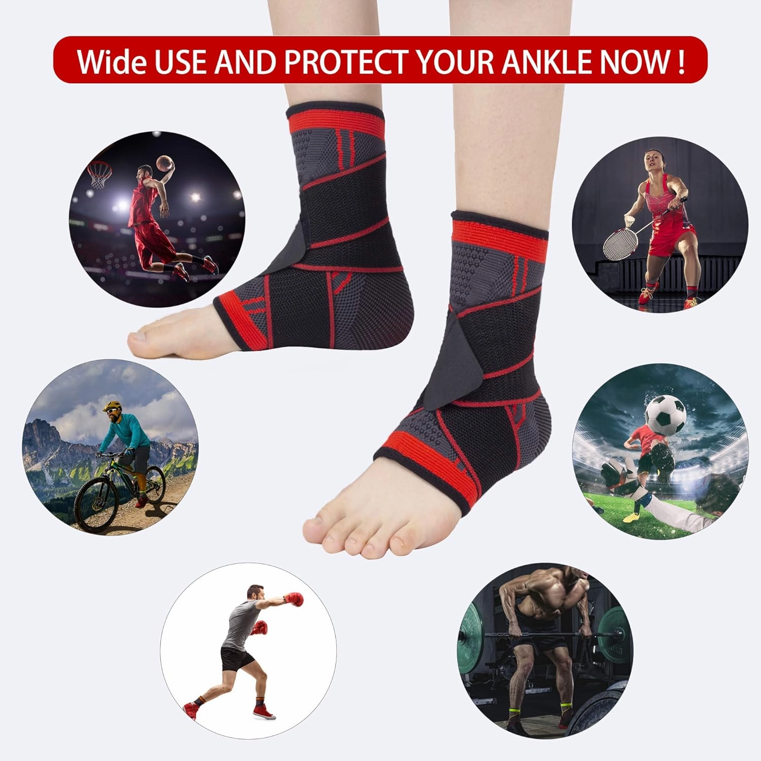 Ankle Support Set of 2 Compression Brace Support Adjustable Sleeve for Injury Recovery, Joint Pain, Arch Brace Support & Foot Stabilizer, Ankle Wrap Protect Against Ankle Sprains or Swelling