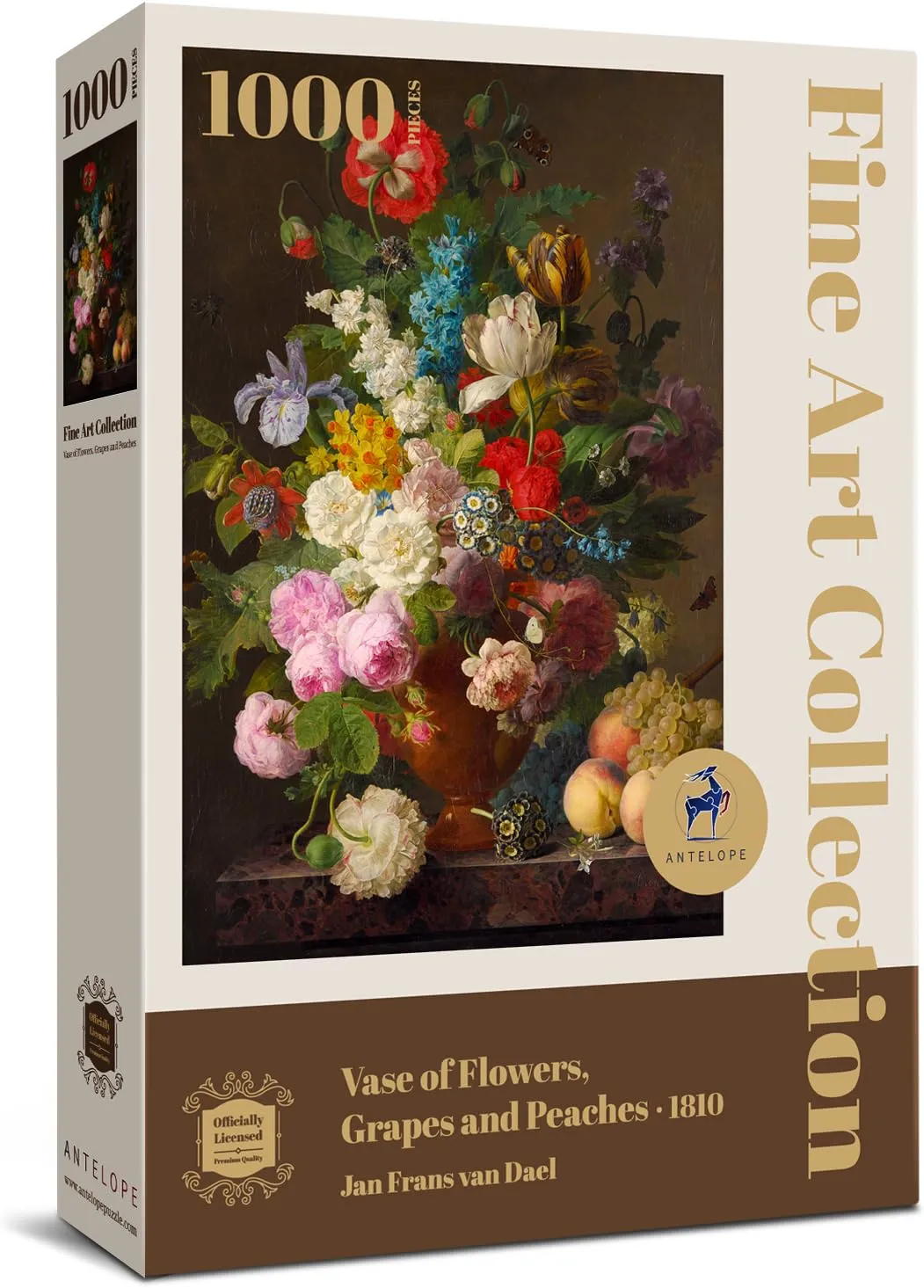 Antelope - 1000 Piece Puzzles for Adults - Vase Flower Grapes Peaches Jigsaw Puzzle 1000 Pieces, Jan Frans Van Dael Officially Licensed, High Resolution, No Dust Classic Artistic Puzzle