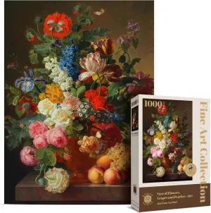 Antelope - 1000 Piece Puzzles for Adults - Vase Flower Grapes Peaches Jigsaw Puzzle 1000 Pieces, Jan Frans Van Dael Officially Licensed, High Resolution, No Dust Classic Artistic Puzzle