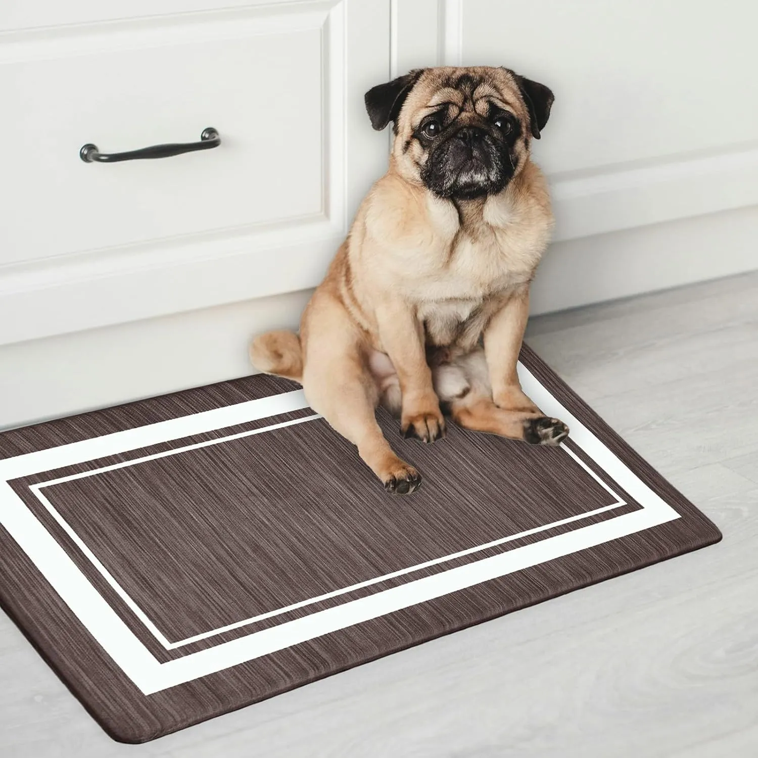 Anti Fatigue Kitchen Mat Set of 2, Kitchen Floor Mat, Waterproof Cushioned Rug, Non Slip Washable Memory Foam Mat for Standing, Sink, Stove, Brown Border, 17.3"x27.6" 17.3"x47.2"