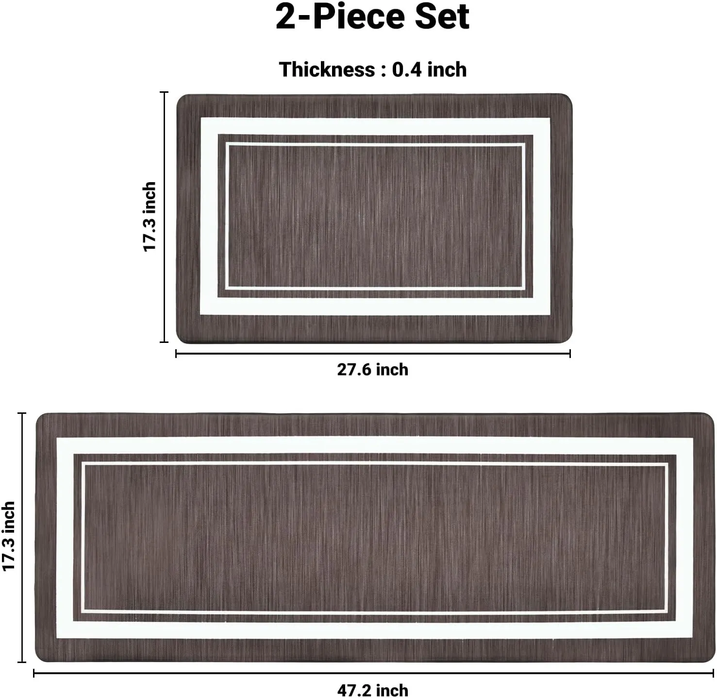 Anti Fatigue Kitchen Mat Set of 2, Kitchen Floor Mat, Waterproof Cushioned Rug, Non Slip Washable Memory Foam Mat for Standing, Sink, Stove, Brown Border, 17.3"x27.6" 17.3"x47.2"