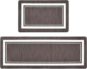 Anti Fatigue Kitchen Mat Set of 2, Kitchen Floor Mat, Waterproof Cushioned Rug, Non Slip Washable Memory Foam Mat for Standing, Sink, Stove, Brown Border, 17.3"x27.6" 17.3"x47.2"