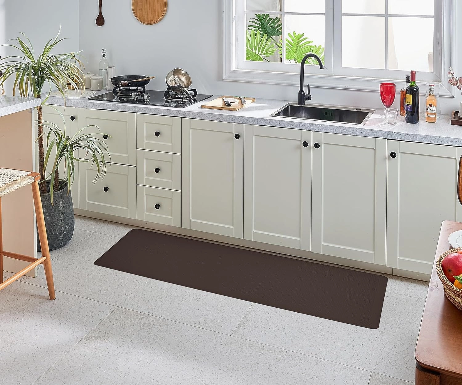Anti Fatigue Kitchen Rugs Kitchen Mats for Floor,Cushioned Non-Slip Waterproof Ergonomic Comfort Rug Standing Mat for Kitchen,Doing Dishes,Floor,Home,Office,Sink,Laundry,Brown,17.3"x60"