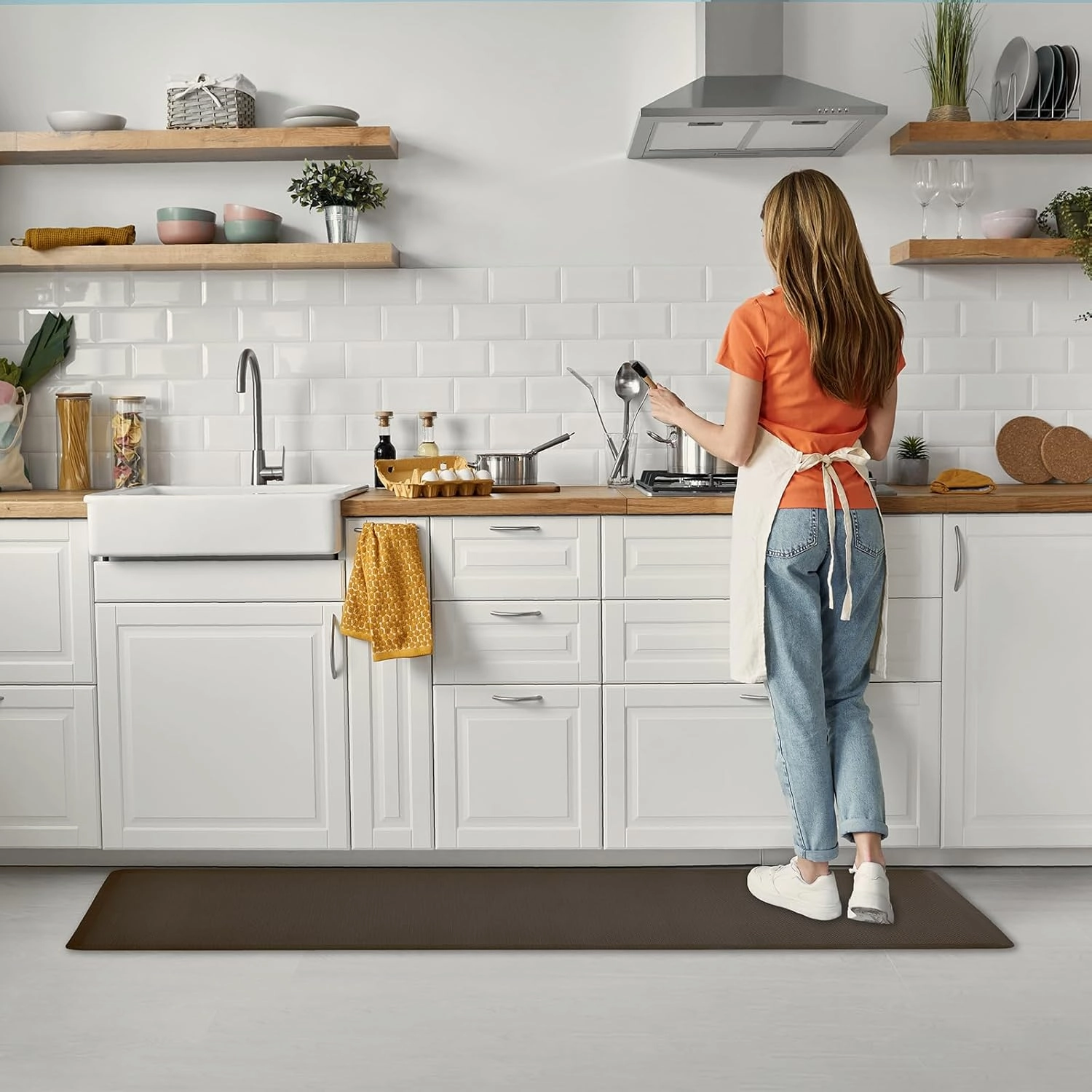 Anti Fatigue Kitchen Rugs Kitchen Mats for Floor,Cushioned Non-Slip Waterproof Ergonomic Comfort Rug Standing Mat for Kitchen,Doing Dishes,Floor,Home,Office,Sink,Laundry,Brown,17.3"x60"