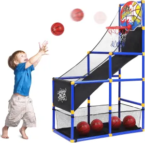 AOKESI Arcade Basketball Game Set for Kids, Toddler Basketball Hoop with 4 Balls Indoor and Outdoor Sports Toys Gifts for Boys Girls Aged 3-4 5-6 7-12 Years Old Adjustable Height Stand