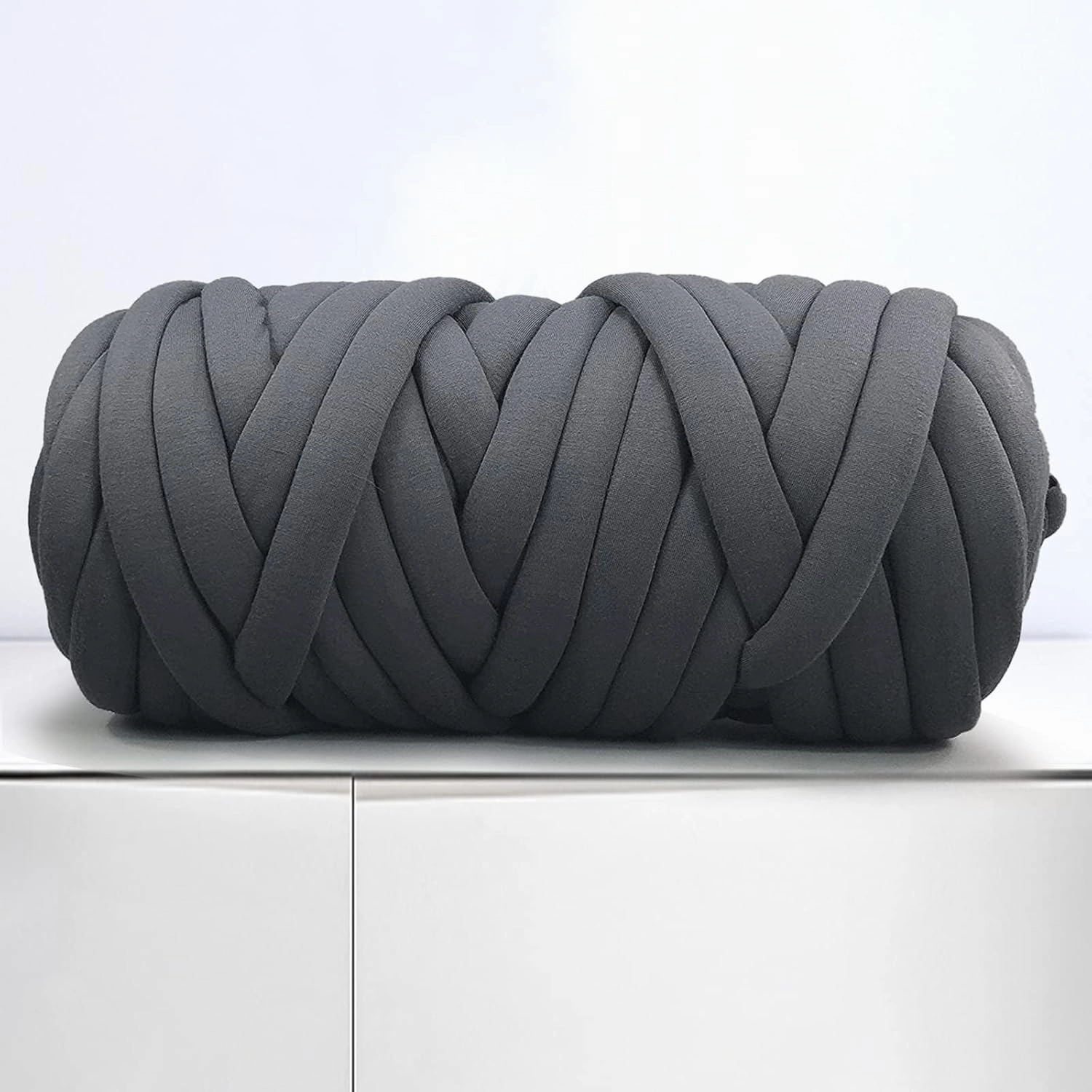 Arm Knitting Yarn for Chunky Braided Knot Throw Blanket DIY, Soft Extra Cotton Washable Tube Bulky Giant Yarn for Weave Craft Crochet (Dark Gray 2.2lb)