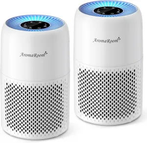AromaRoom 2 Pack Air Purifiers for Bedroom, H13 HEPA Air Purifier for Home with Aromatherapy, Portable Air Cleaner for Smoke, Allergies, Pet Hair Dander, Odor, Dust, RGB Night Light, AP100-C (White)