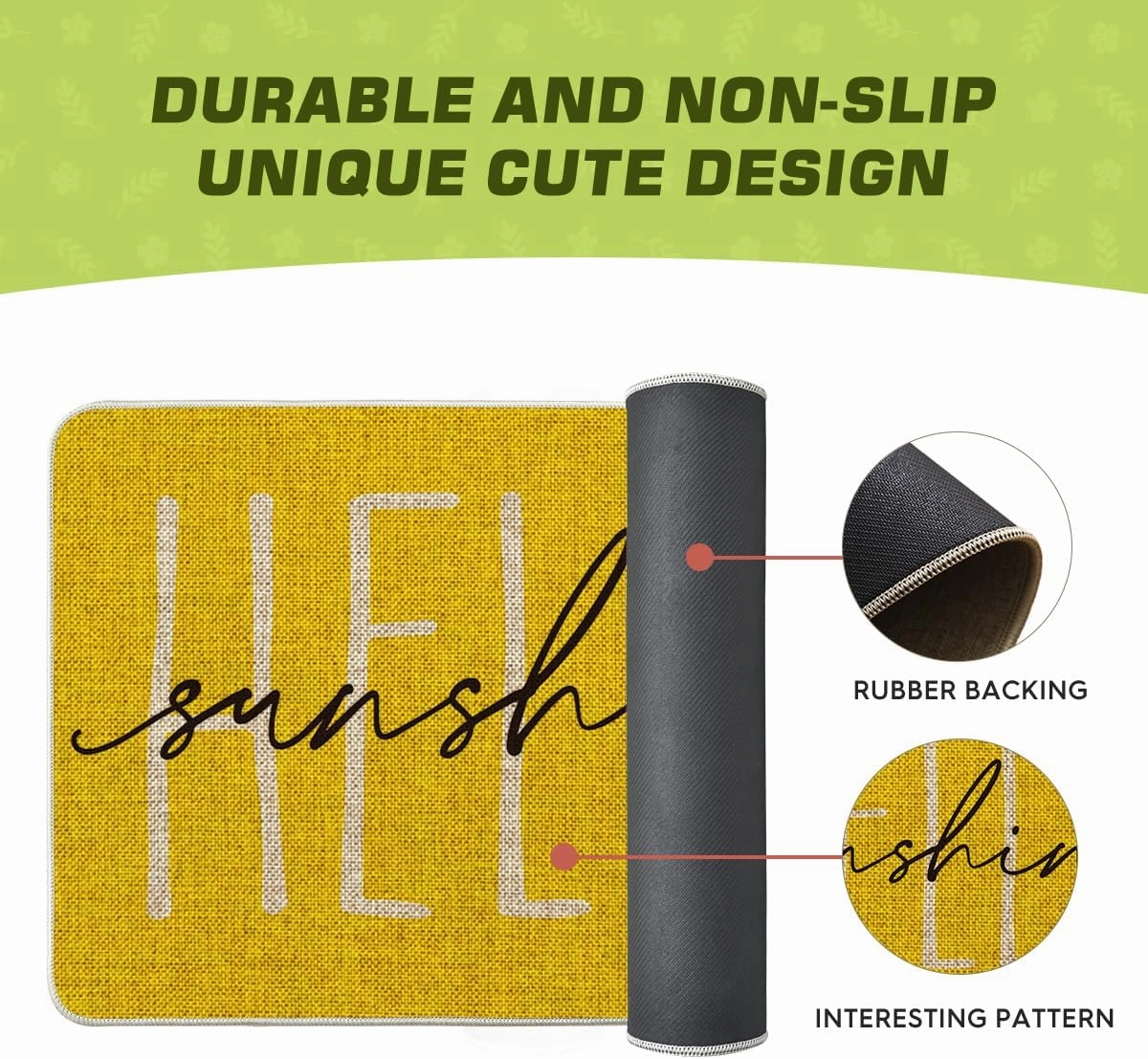 Artoid Mode Yellow Hello Sunshine Summer Decorative Doormat, Seasonal Spring Holiday Low-Profile Floor Mat Switch Mat for Indoor Outdoor 17 x 29 Inch