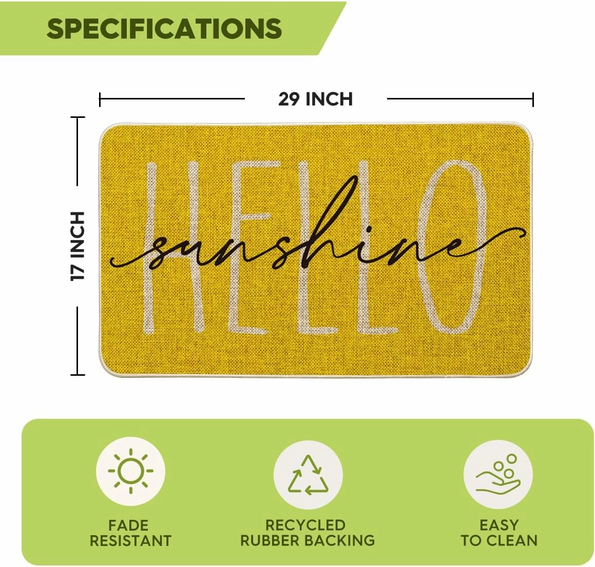 Artoid Mode Yellow Hello Sunshine Summer Decorative Doormat, Seasonal Spring Holiday Low-Profile Floor Mat Switch Mat for Indoor Outdoor 17 x 29 Inch