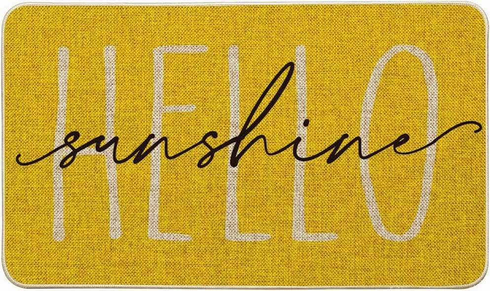 Artoid Mode Yellow Hello Sunshine Summer Decorative Doormat, Seasonal Spring Holiday Low-Profile Floor Mat Switch Mat for Indoor Outdoor 17 x 29 Inch