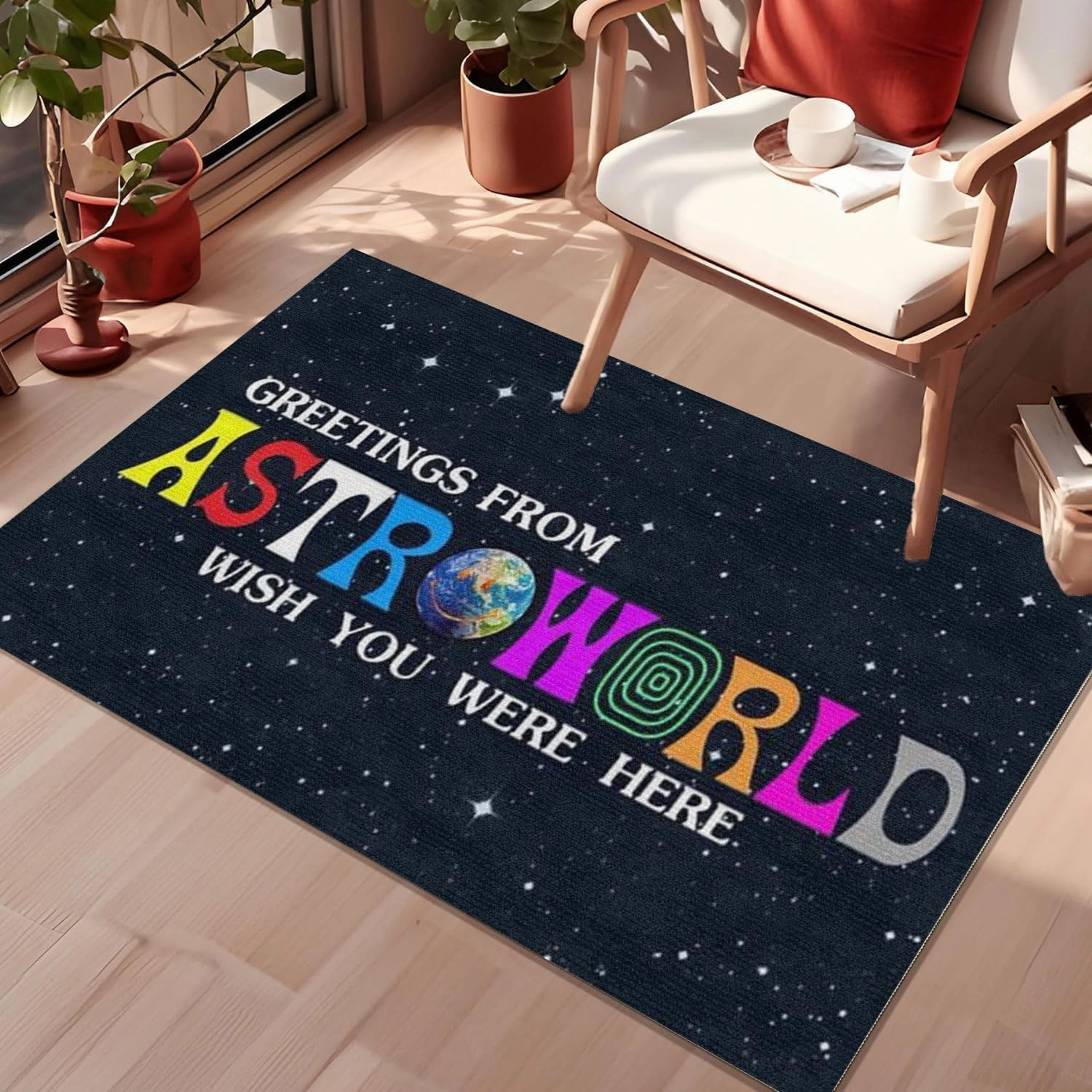 Astroworld Rug Cool Rapper Album Cover Carpet Travis Rug Popular Hip Hop Music Mat Gift for Travis Fan Washable Non-Slip Unique Rap Rug Music Room Studio Office Bedroom Decor Soft Surface