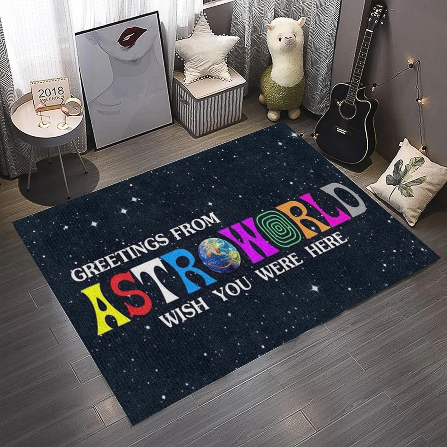 Astroworld Rug Cool Rapper Album Cover Carpet Travis Rug Popular Hip Hop Music Mat Gift for Travis Fan Washable Non-Slip Unique Rap Rug Music Room Studio Office Bedroom Decor Soft Surface