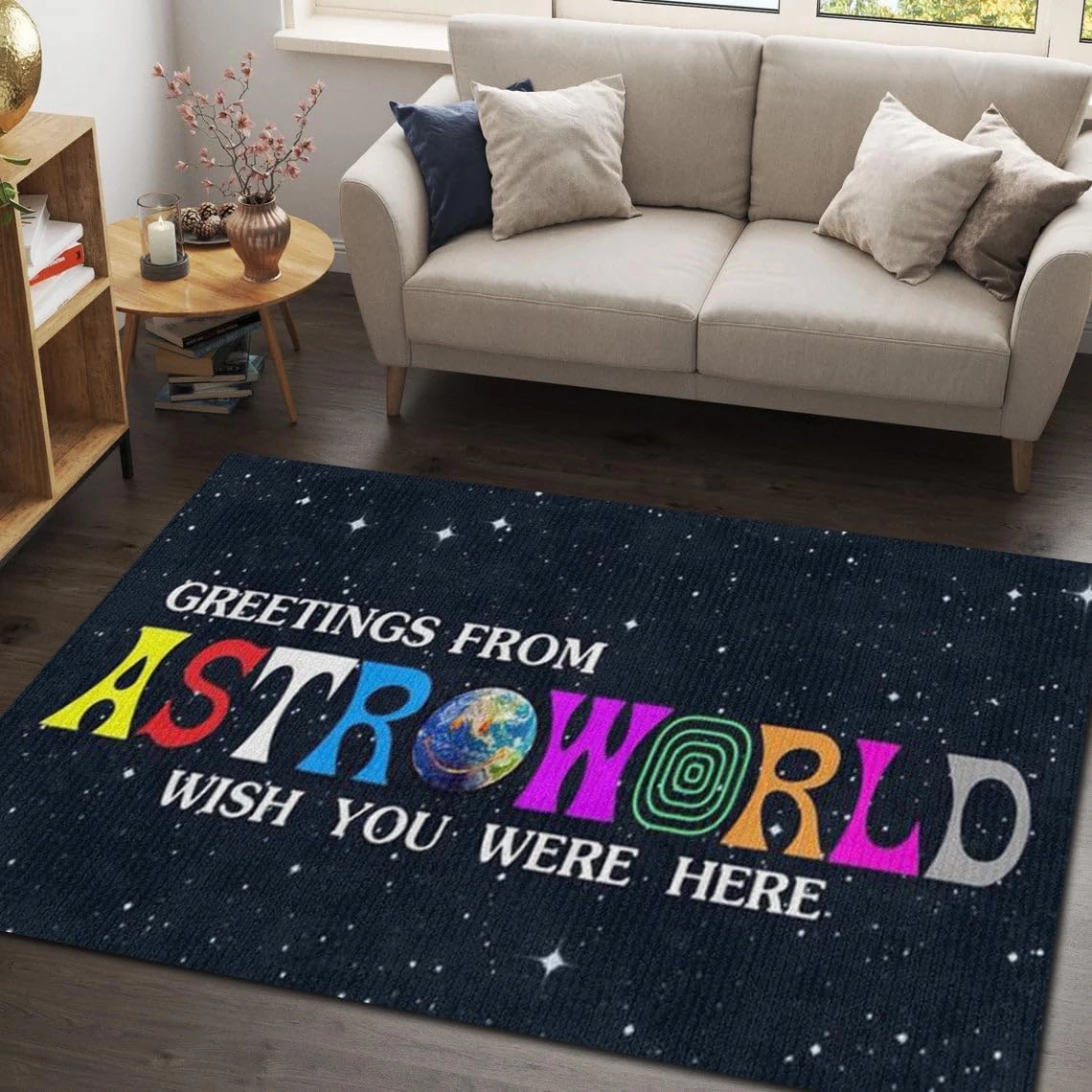Astroworld Rug Cool Rapper Album Cover Carpet Travis Rug Popular Hip Hop Music Mat Gift for Travis Fan Washable Non-Slip Unique Rap Rug Music Room Studio Office Bedroom Decor Soft Surface