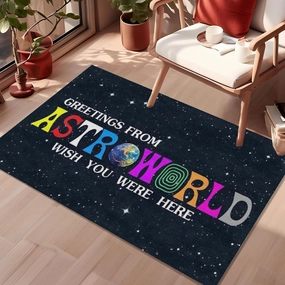 Astroworld Rug Cool Rapper Album Cover Carpet Travis Rug Popular Hip Hop Music Mat Gift for Travis Fan Washable Non-Slip Unique Rap Rug Music Room Studio Office Bedroom Decor Soft Surface