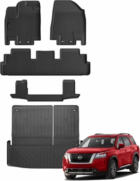 Auxko All Weather Floor Mats Cargo Mat Back Seat Mat Fit for Nissan Pathfinder 7 Seat 2025 2024 2023 2022 TPE Floor Liner Trunk Mat Pathfinder Accessories All Season Odorless Anti-Slip Black