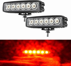 AUXMOTEC Red Led Light Bar 2PCS 18W Spot Driving Fog Light Off-road Work Light Waterproof Compatible for Boat ATV SUV Truck Pick-up Van Fishing Hunting Navigation 12v 24v