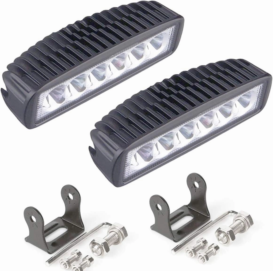 AUXMOTEC Red Led Light Bar 2PCS 18W Spot Driving Fog Light Off-road Work Light Waterproof Compatible for Boat ATV SUV Truck Pick-up Van Fishing Hunting Navigation 12v 24v