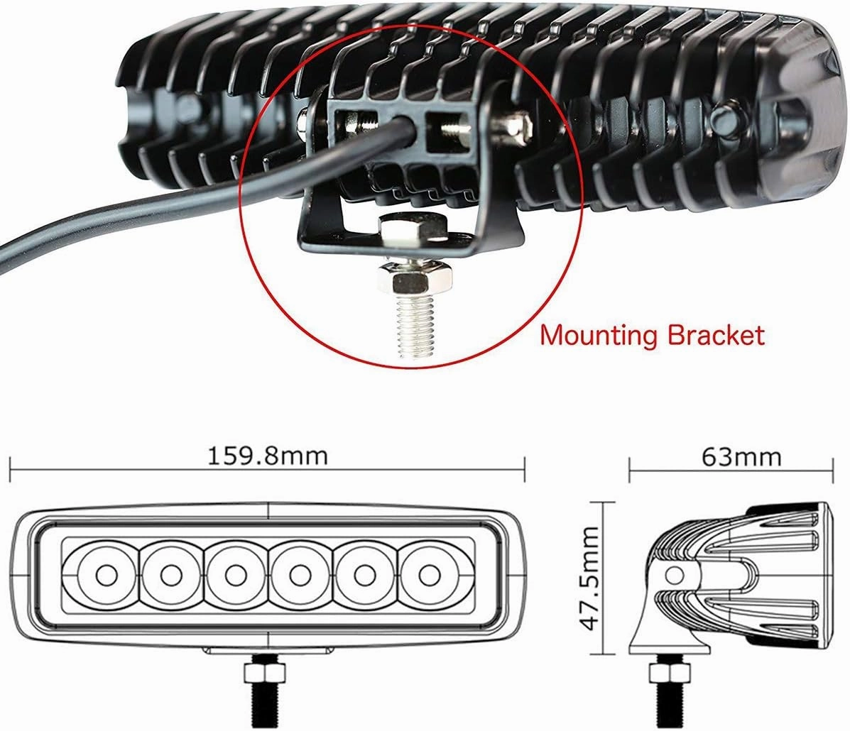 AUXMOTEC Red Led Light Bar 2PCS 18W Spot Driving Fog Light Off-road Work Light Waterproof Compatible for Boat ATV SUV Truck Pick-up Van Fishing Hunting Navigation 12v 24v