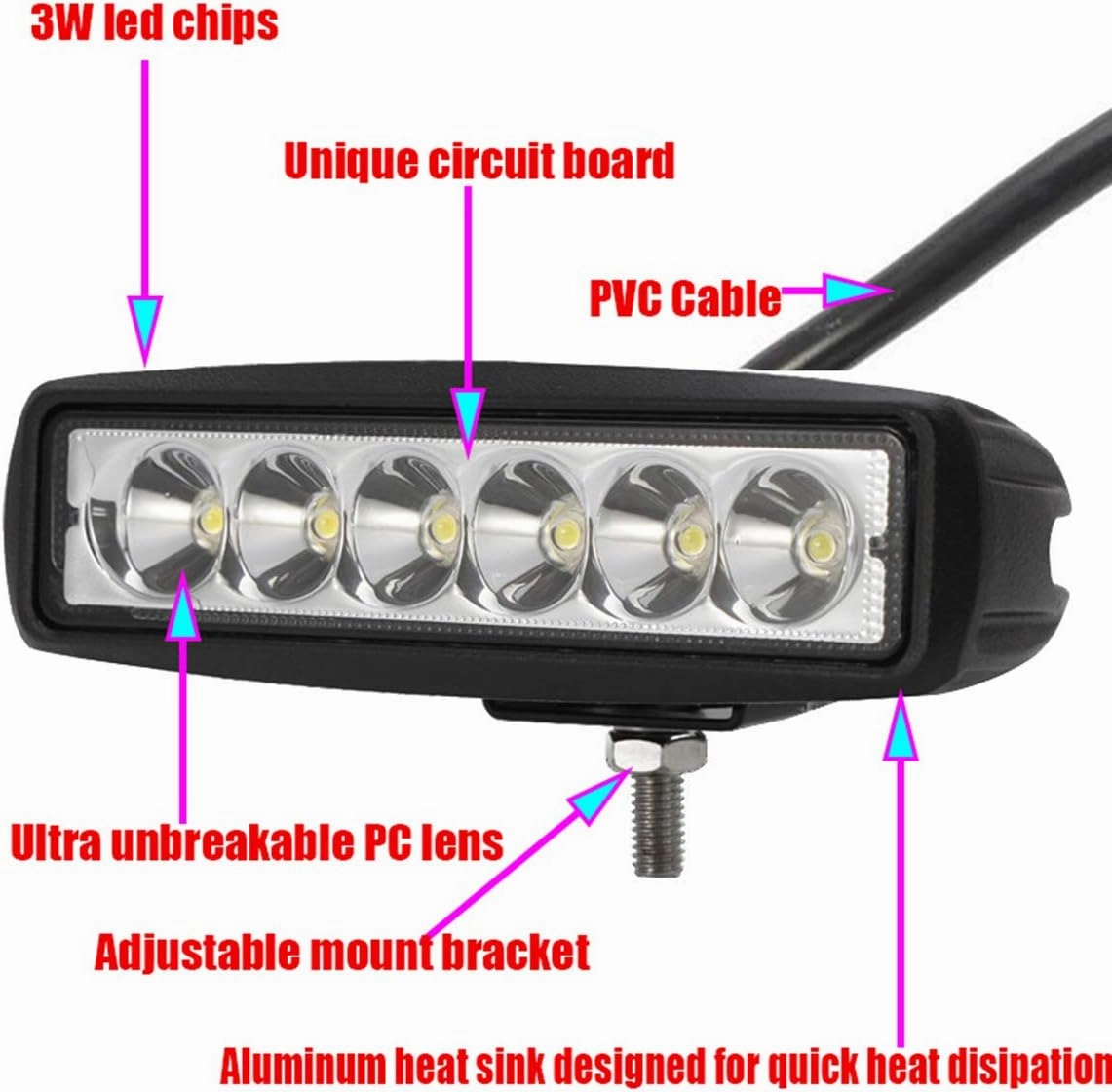 AUXMOTEC Red Led Light Bar 2PCS 18W Spot Driving Fog Light Off-road Work Light Waterproof Compatible for Boat ATV SUV Truck Pick-up Van Fishing Hunting Navigation 12v 24v