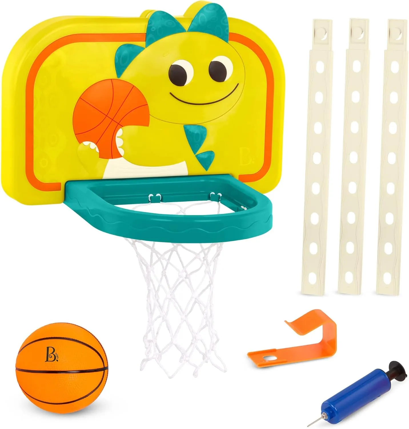 B. toys – Hanging Basketball Net – Adjustable Height – Mini Ball & Air Pump – Sports Toys & Active Play – 3 Years   – Dinosaur Dribbler
