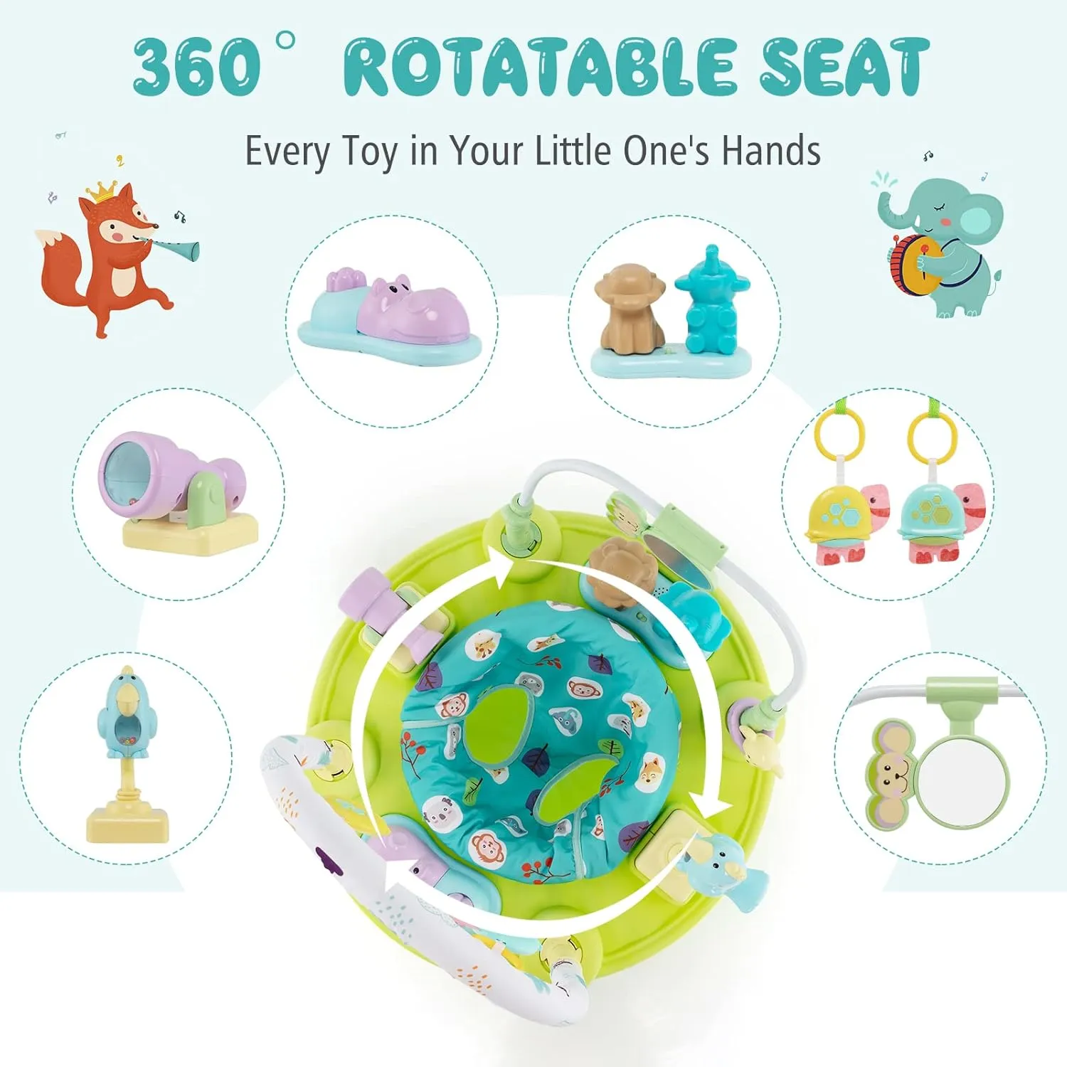 BABY JOY Baby Bouncer Activity Center, 3 in 1 Activity Center & Table | Infant Play Mat, Bouncing Activity Saucer w/Music, 3 Adjustable Height, 360° Seat for Babies 0-24 Months (Green)