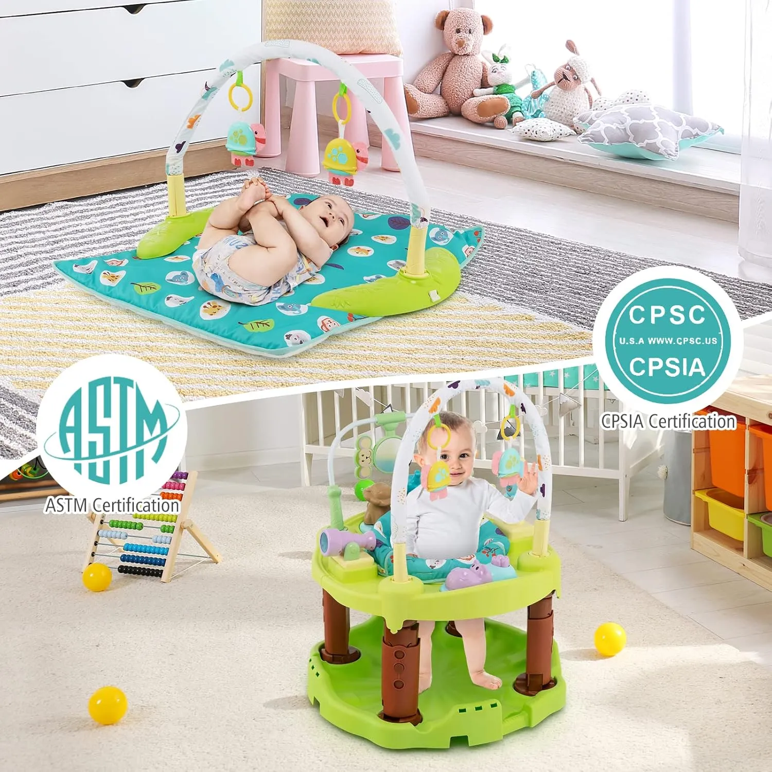 BABY JOY Baby Bouncer Activity Center, 3 in 1 Activity Center & Table | Infant Play Mat, Bouncing Activity Saucer w/Music, 3 Adjustable Height, 360° Seat for Babies 0-24 Months (Green)