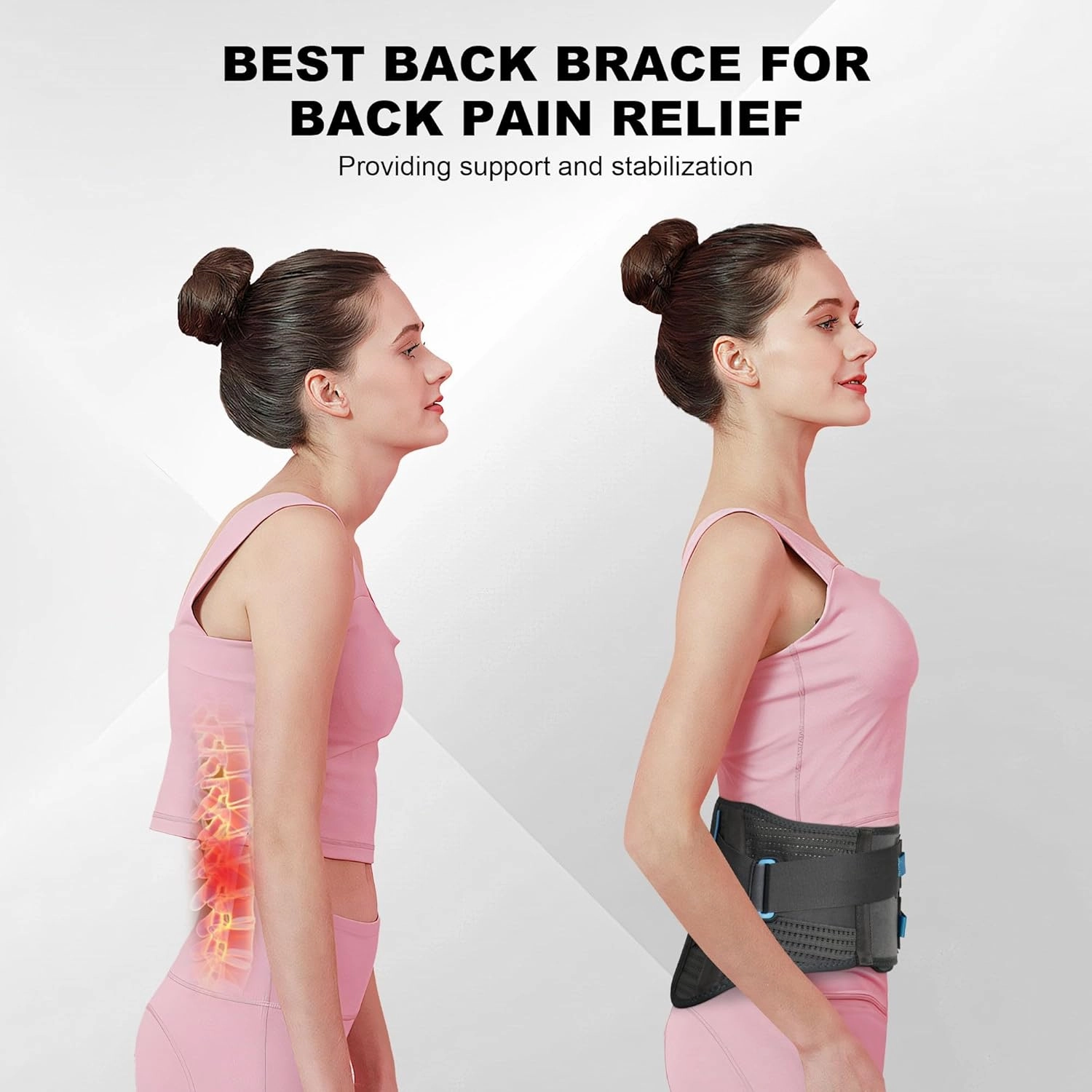 Back Brace For Lower Back Pain With Lumbar Pad, Back Support Brace For Men And Women With Dual Adjustable Straps, Back Brace For Lifting At Work For Herniated Disc, Sciatica, Scoliosis（S/M Fits 23.5"-29.5")