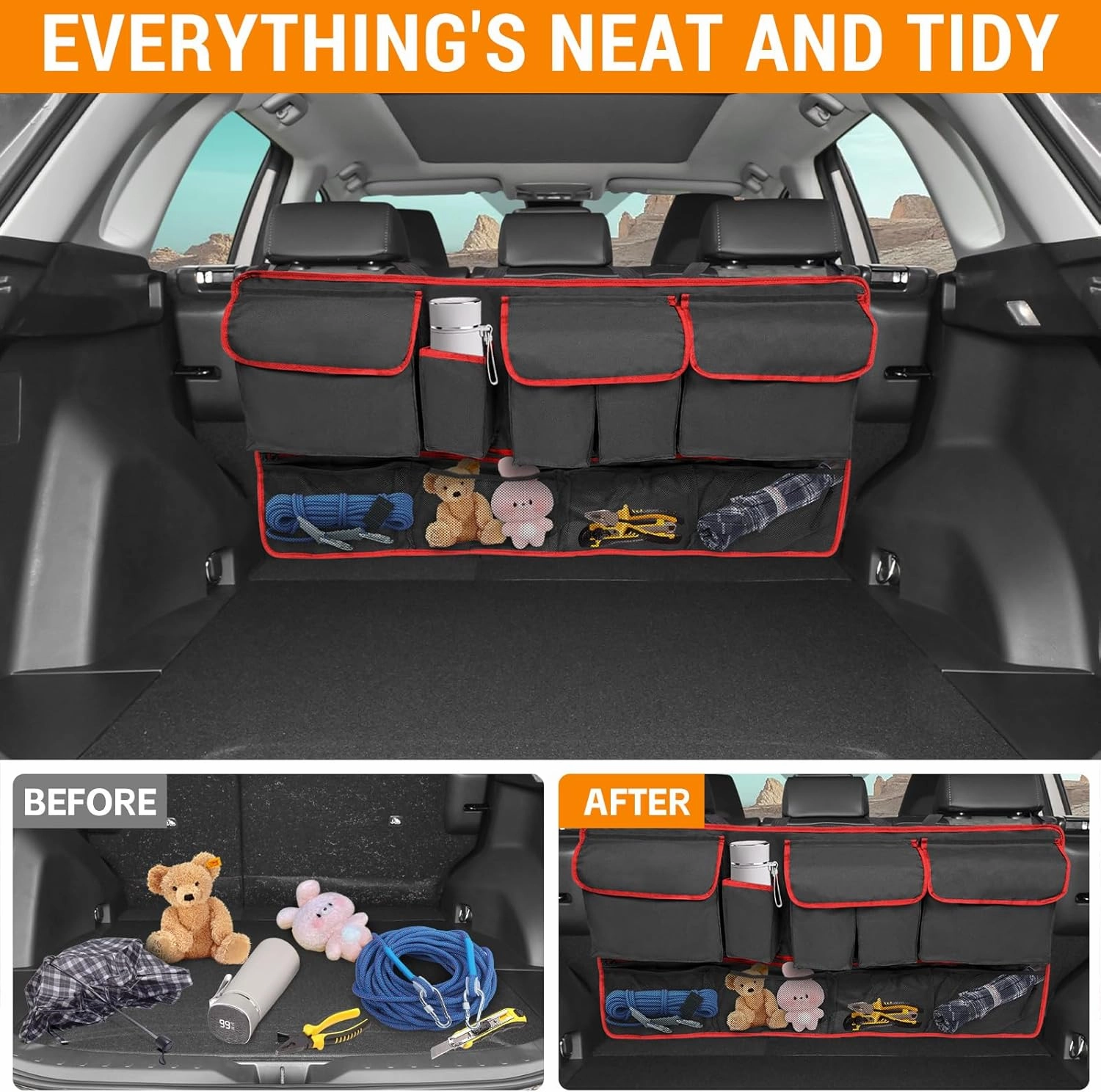 Back Seat Organizer Compatible with 2019-2024 Toyota RAV4,Storage Bag All-Weather Trunk Accessories TPE Seat Back Protector Mat Backrest Bag for 2024 2025 Toyota RAV4