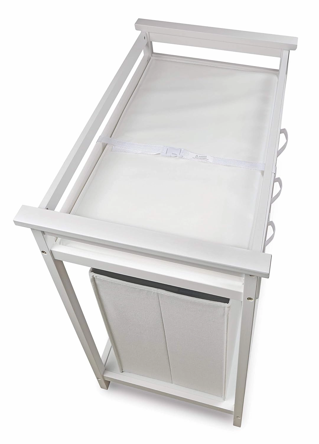 Badger Basket Modern Baby Changing Table - Portable Diaper Station with 3 Drawers Pad & Hamper - Storage Organizer for Baby Clothes, Diapers & Toys - Fresh White/White