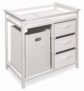 Badger Basket Modern Baby Changing Table - Portable Diaper Station with 3 Drawers Pad & Hamper - Storage Organizer for Baby Clothes, Diapers & Toys - Fresh White/White