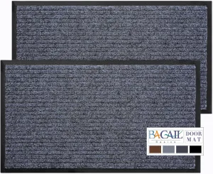 BAGAIL BASICS Door Mat 2-Pack, Doormat Entryway Mats Front Porch Doormats, Non-Slip Dirt-Resistant Entrance Mat, Easy Clean and Durable - 30 x 17 inches, Steel Gray