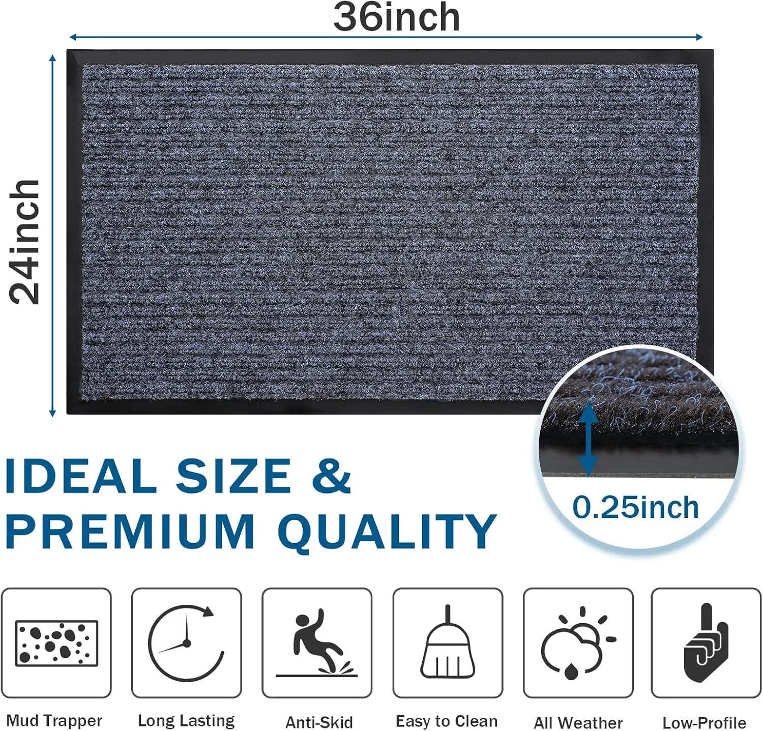 BAGAIL BASICS Door Mat 2-Pack, Doormat Entryway Mats Front Porch Doormats, Non-Slip Dirt-Resistant Entrance Mat, Easy Clean and Durable - 30 x 17 inches, Steel Gray