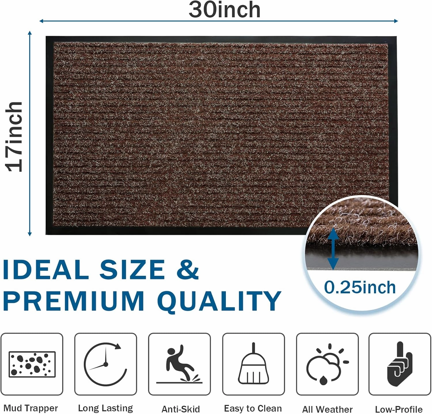 BAGAIL BASICS Door Mat 2-Pack, Doormat Entryway Mats Front Porch Doormats, Non-Slip Dirt-Resistant Entrance Mat, Easy Clean and Durable - 30 x 17 inches, Brown