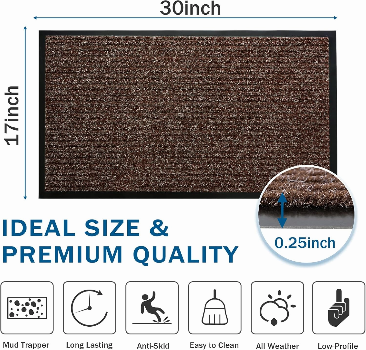BAGAIL BASICS Door Mat 2-Pack, Doormat Entryway Mats Front Porch Doormats, Non-Slip Dirt-Resistant Entrance Mat, Easy Clean and Durable - 30 x 17 inches, Brown