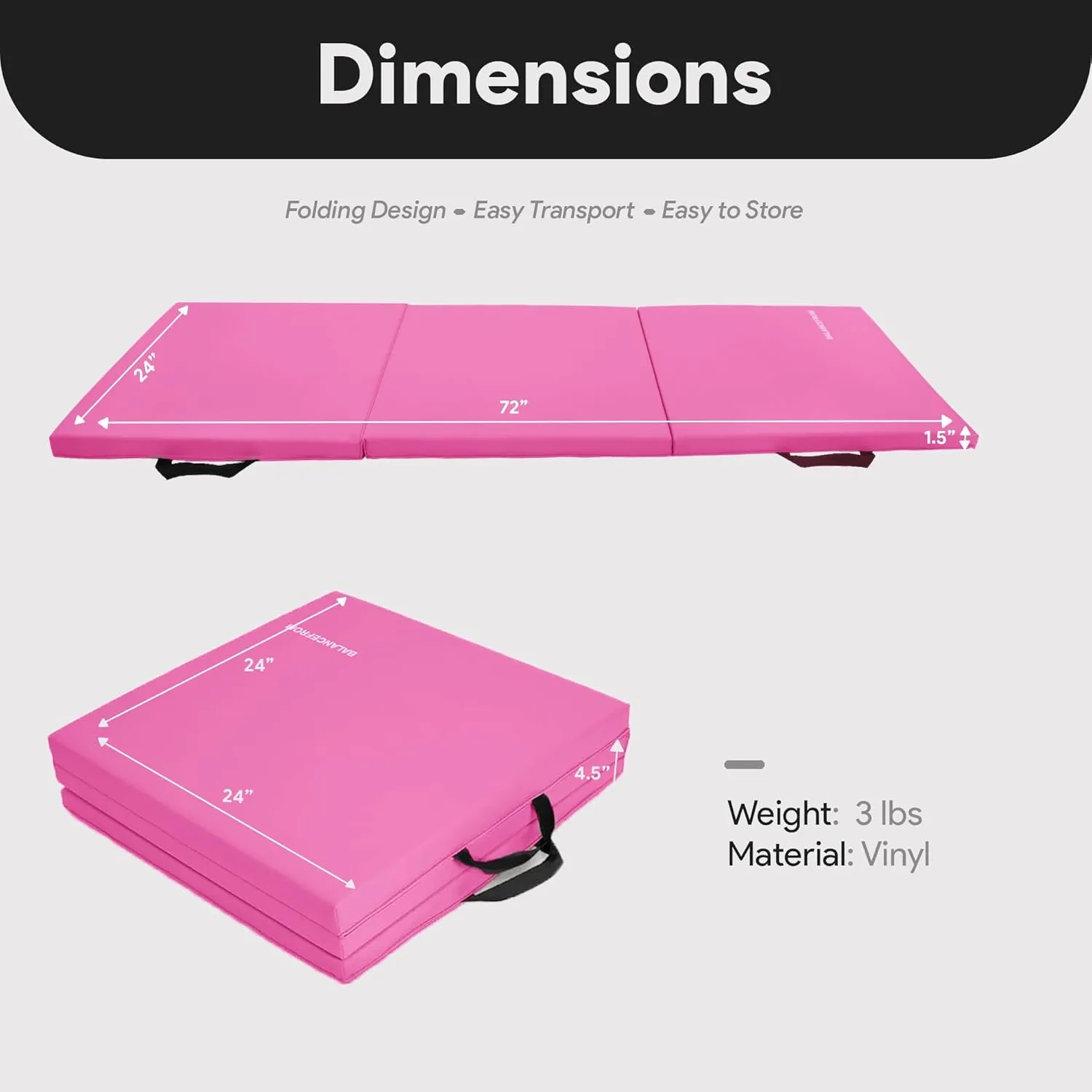 BalanceFrom 2ft x 6ft Three Fold Folding Exercise Mat with Carrying Handles for MMA, Gymnastics and Home Gym Protective Flooring, 1.5-Inch Thick, Multiple Colors